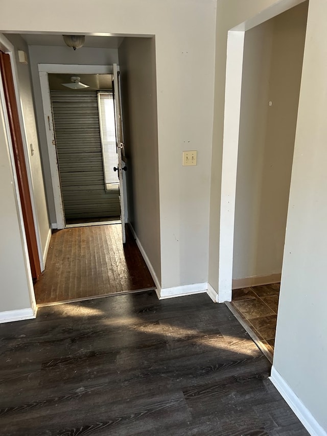 hall featuring dark wood-type flooring