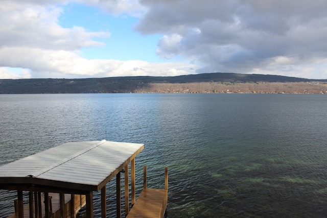 view of dock with a water view