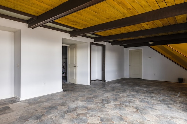 interior space with beam ceiling and wood ceiling