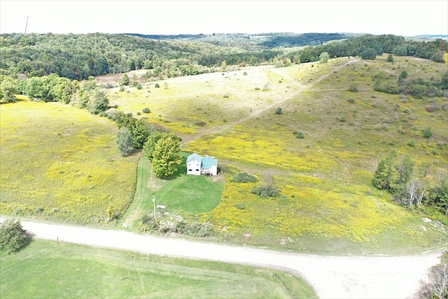 birds eye view of property featuring a rural view