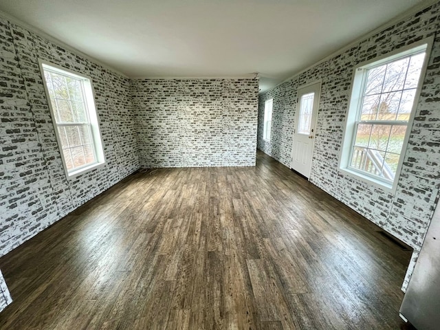 empty room with a healthy amount of sunlight and dark hardwood / wood-style floors