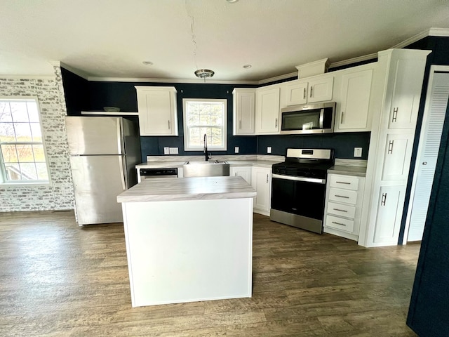 kitchen featuring pendant lighting, sink, a healthy amount of sunlight, and appliances with stainless steel finishes