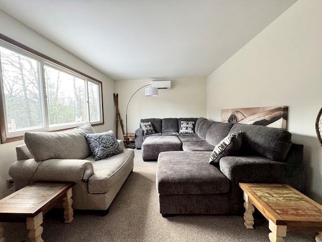 living room with carpet flooring and a wall unit AC