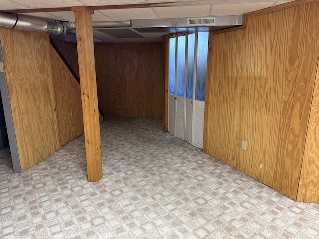 basement with wooden walls