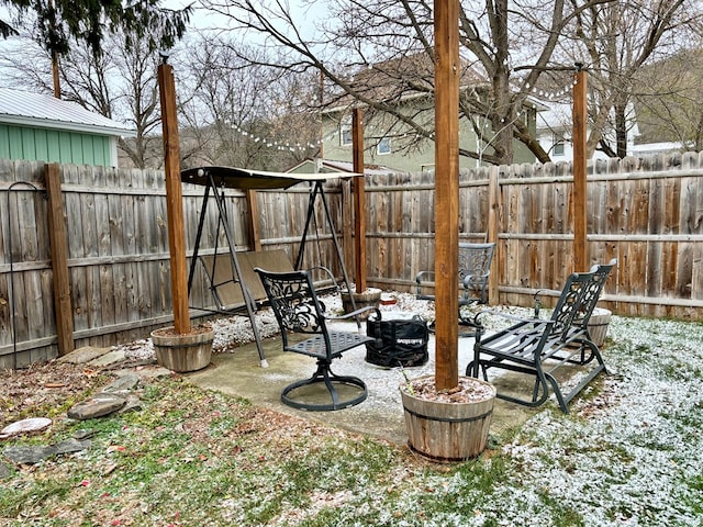 view of yard with a fenced backyard and a patio