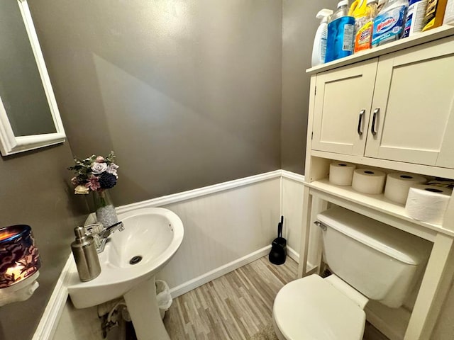 bathroom with wood-type flooring and toilet