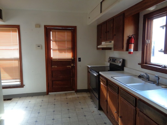 kitchen with sink and stainless steel range with electric stovetop