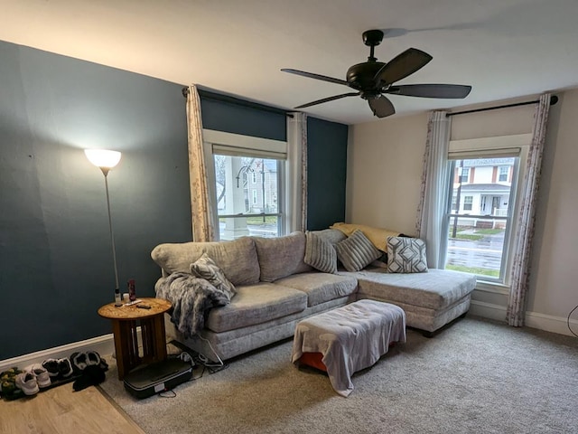 living room with ceiling fan