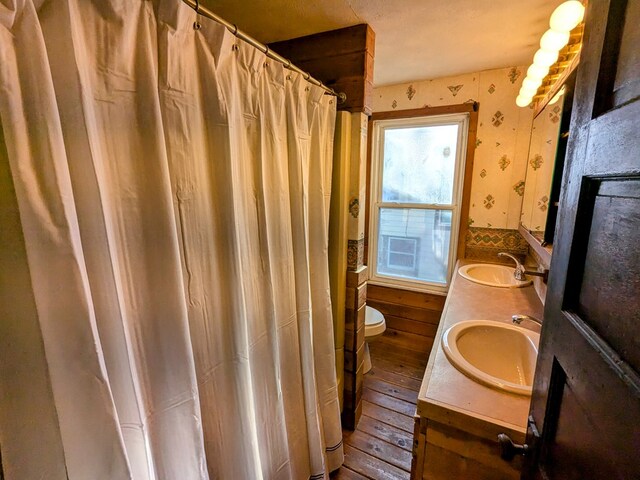 bathroom featuring hardwood / wood-style floors, vanity, and toilet