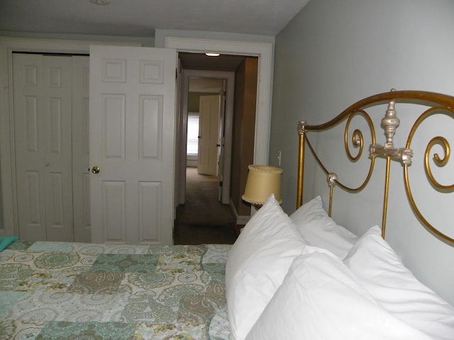 carpeted bedroom with a closet