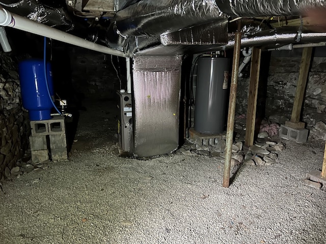 basement with water heater