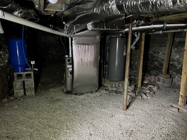 basement featuring gas water heater