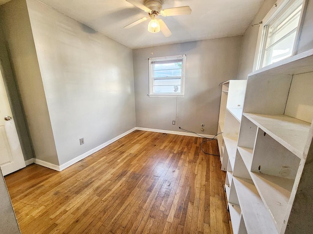 interior space with ceiling fan and wood-type flooring