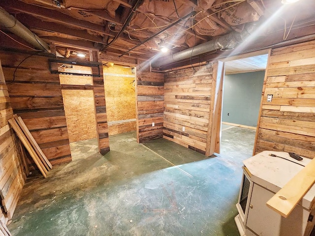 basement with wooden walls