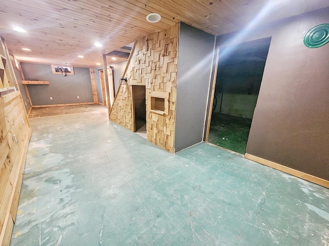 unfurnished living room with wood ceiling