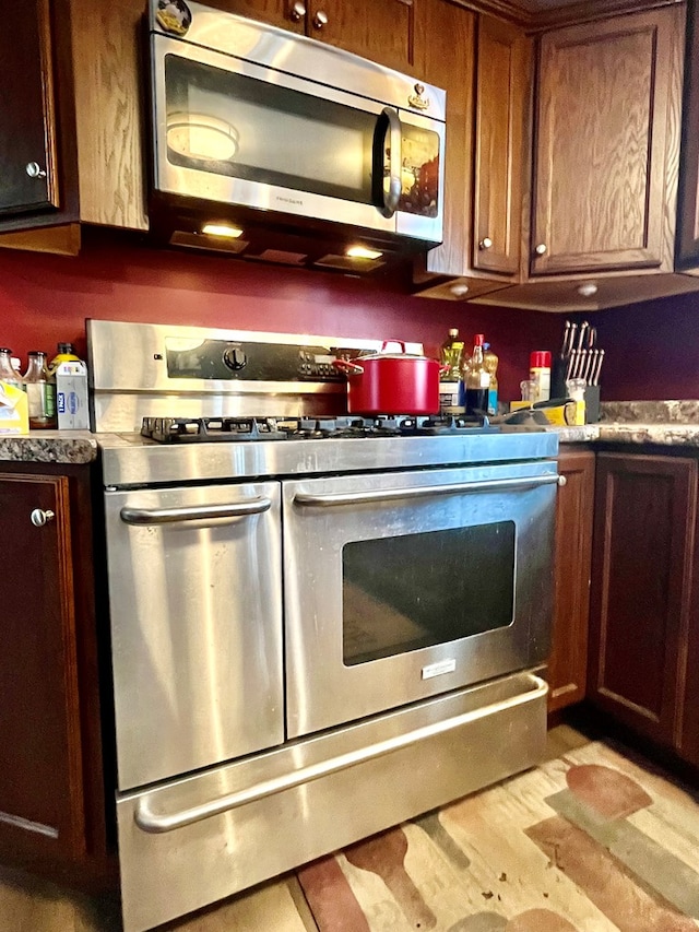 kitchen featuring stainless steel appliances and light hardwood / wood-style flooring