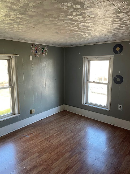 spare room with dark hardwood / wood-style flooring