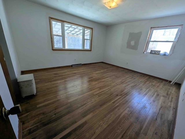 unfurnished room featuring dark wood-type flooring