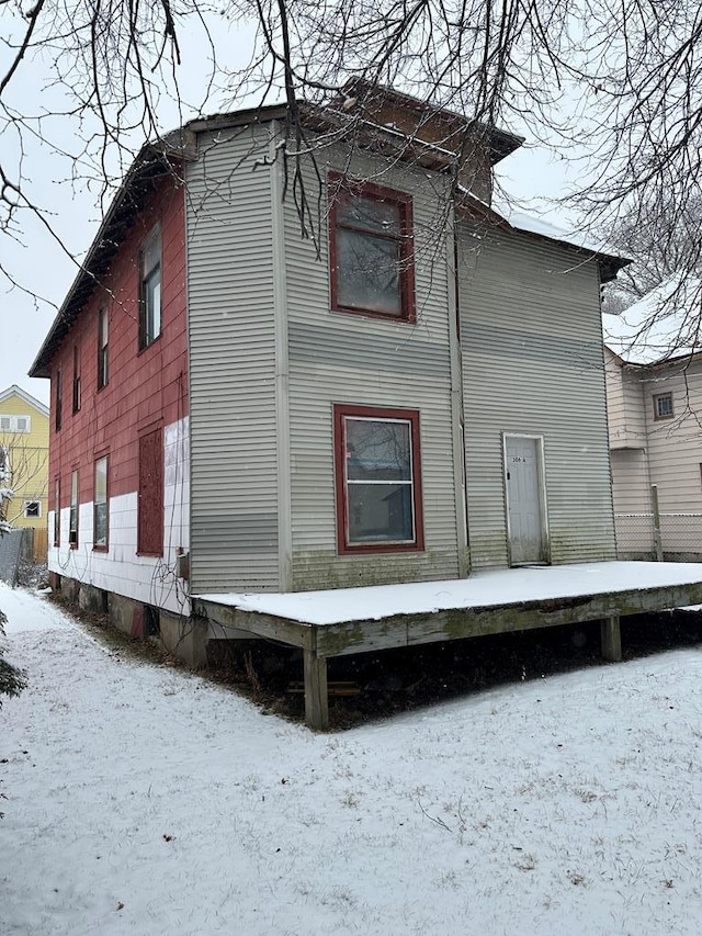 view of snow covered property