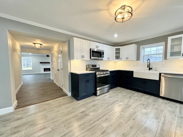 kitchen with white cabinetry, appliances with stainless steel finishes, sink, and decorative backsplash