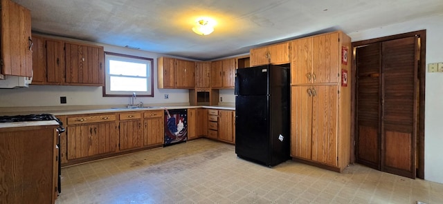 kitchen with washer / clothes dryer, sink, and black appliances