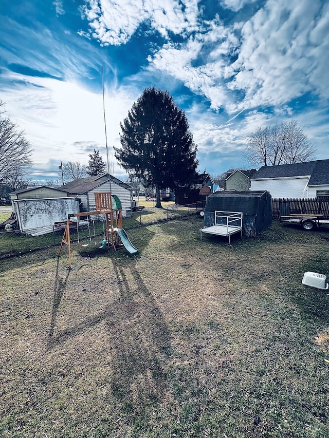 view of yard featuring a playground