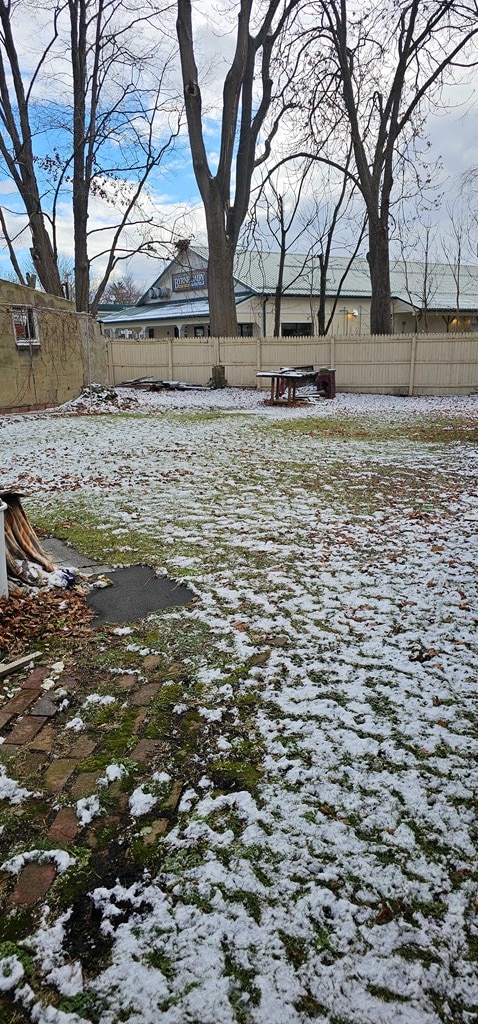 view of yard covered in snow