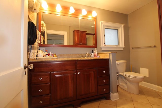 bathroom featuring toilet, vanity, and tile patterned floors