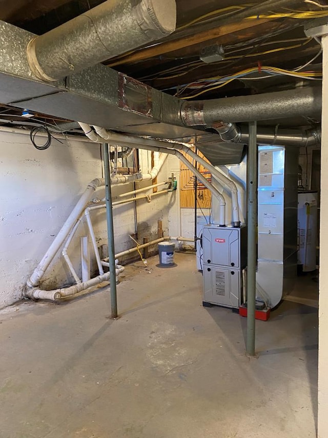 basement with water heater