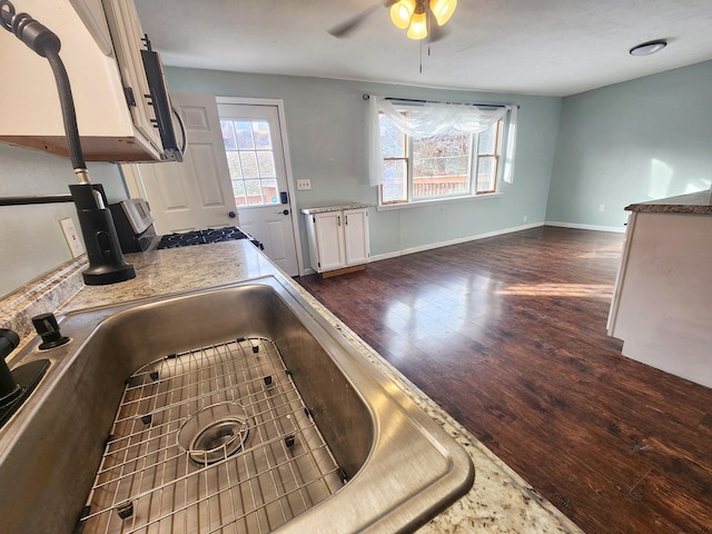 kitchen featuring sink, dark hardwood / wood-style floors, a wealth of natural light, and ceiling fan