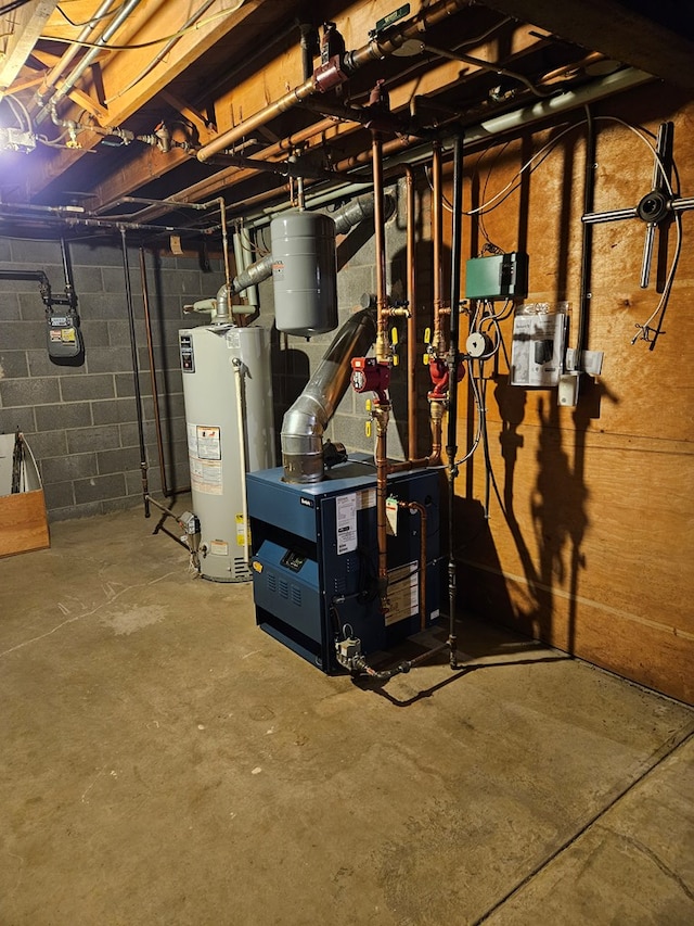 utility room featuring water heater