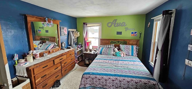 bedroom with a textured ceiling