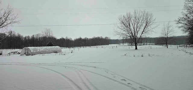 view of yard layered in snow