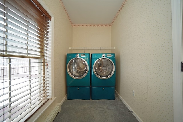 laundry area featuring separate washer and dryer and carpet flooring