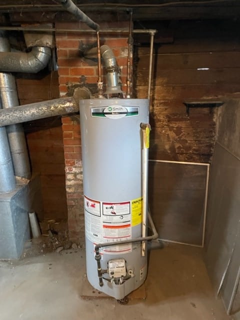 utility room featuring water heater