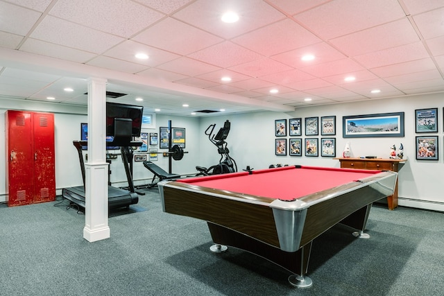 playroom featuring carpet floors and a drop ceiling