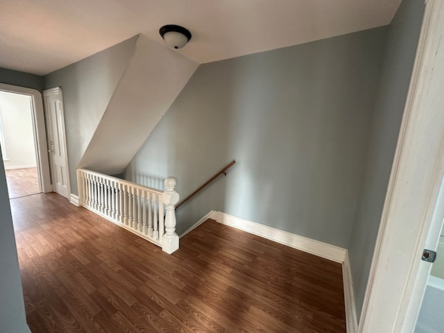 staircase with hardwood / wood-style floors