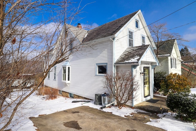 view of snow covered exterior