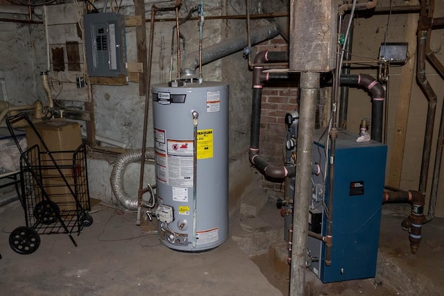 utility room featuring water heater and electric panel