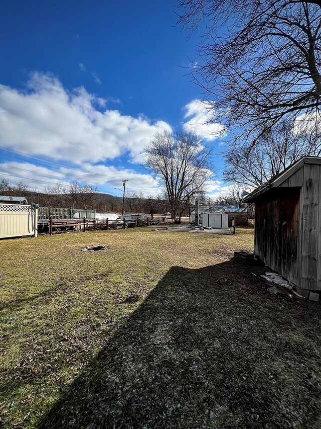 view of yard featuring a shed