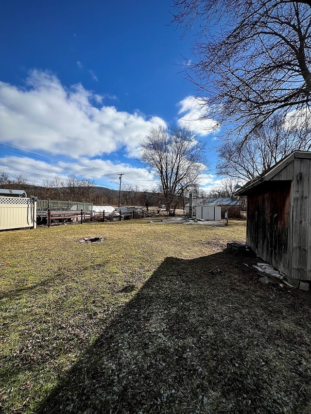 view of yard with a storage unit