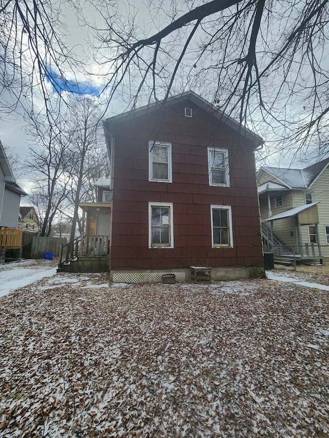 view of snow covered property