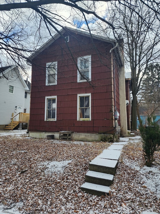 view of snow covered property