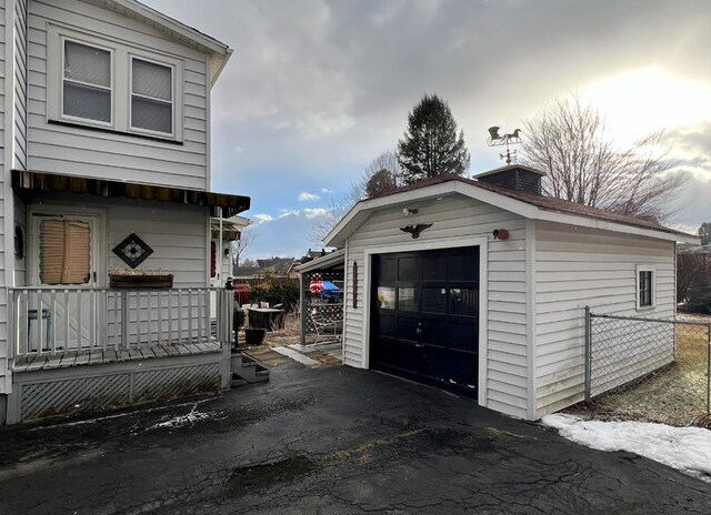 garage with a porch