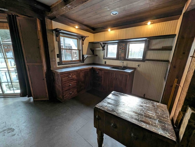 kitchen with sink and wooden ceiling