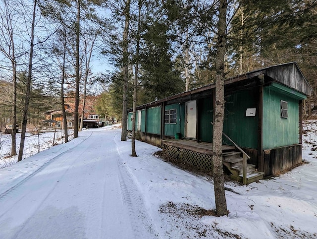 view of snow covered exterior