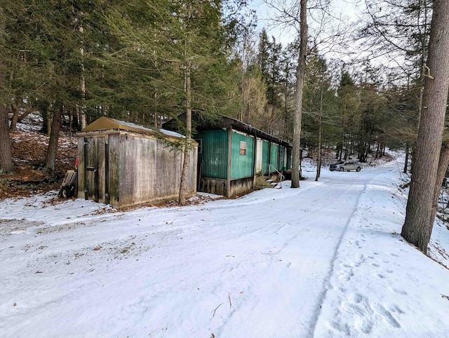 view of snow covered property