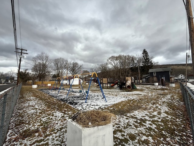 view of snow covered playground