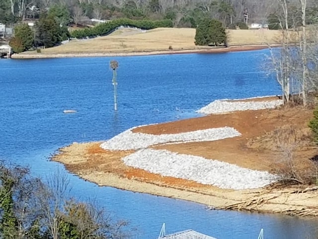 view of swimming pool featuring a water view