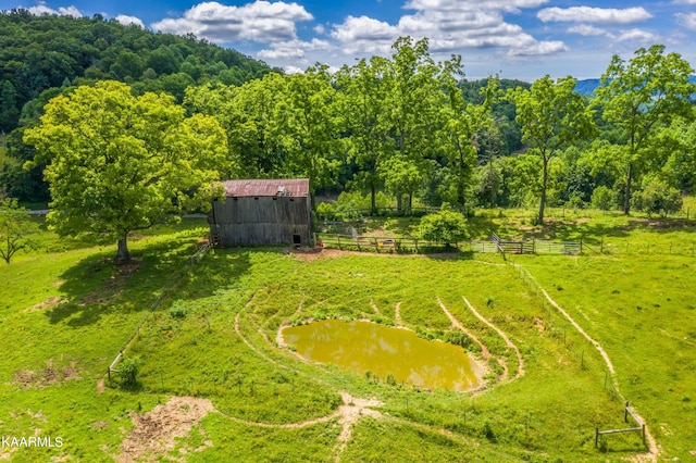 aerial view with a water view and a rural view